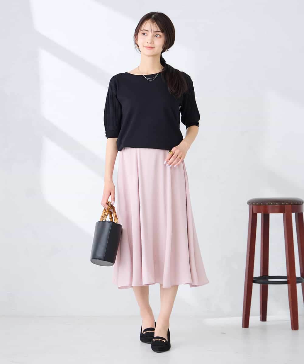 K2FGD12044 a.v.v(アー・ヴェ・ヴェ) プリーツスリーブサマーニット【接触冷感/UVカット】 ブラック