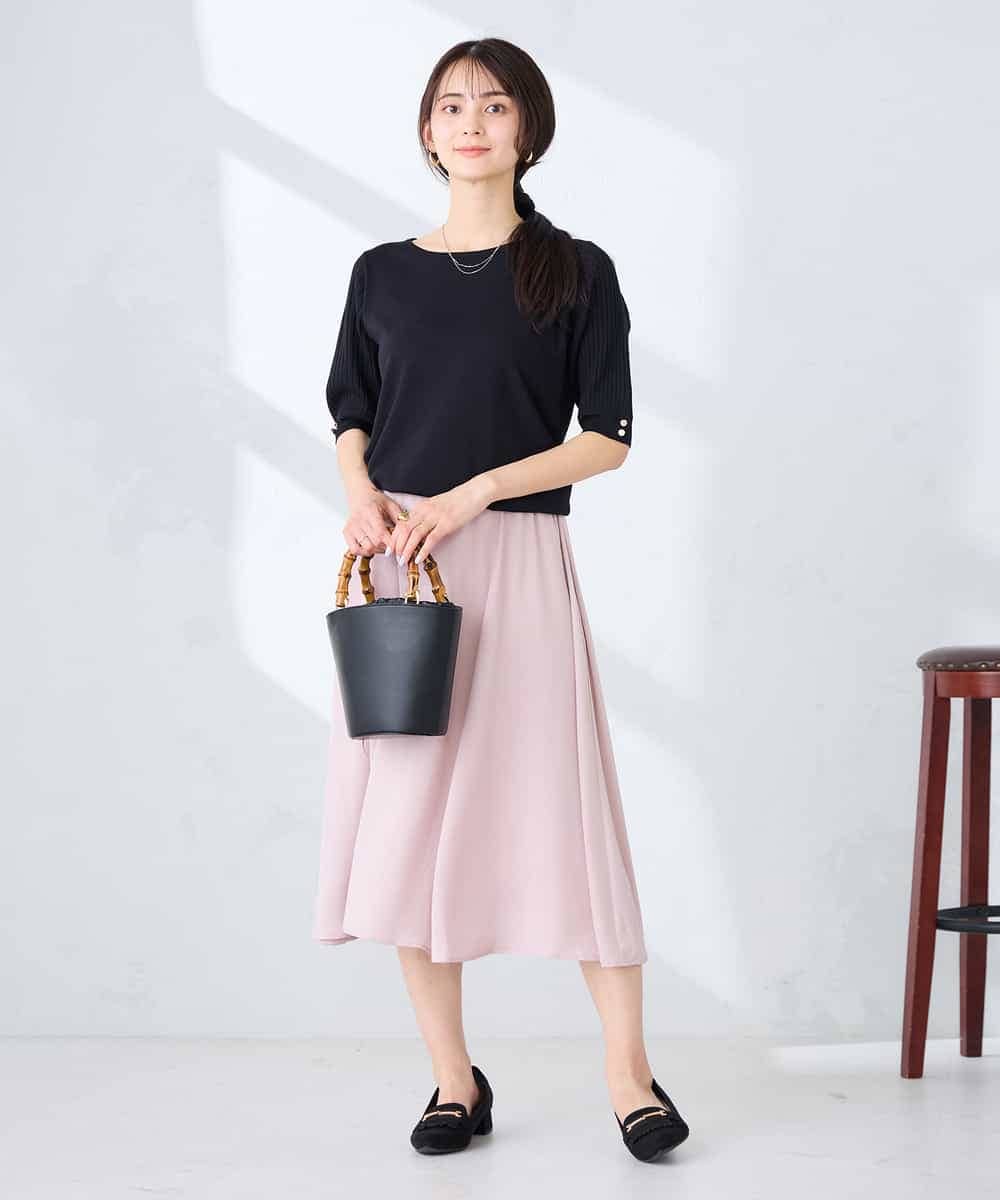 K2FGD12044 a.v.v(アー・ヴェ・ヴェ) プリーツスリーブサマーニット【接触冷感/UVカット】 ブラック