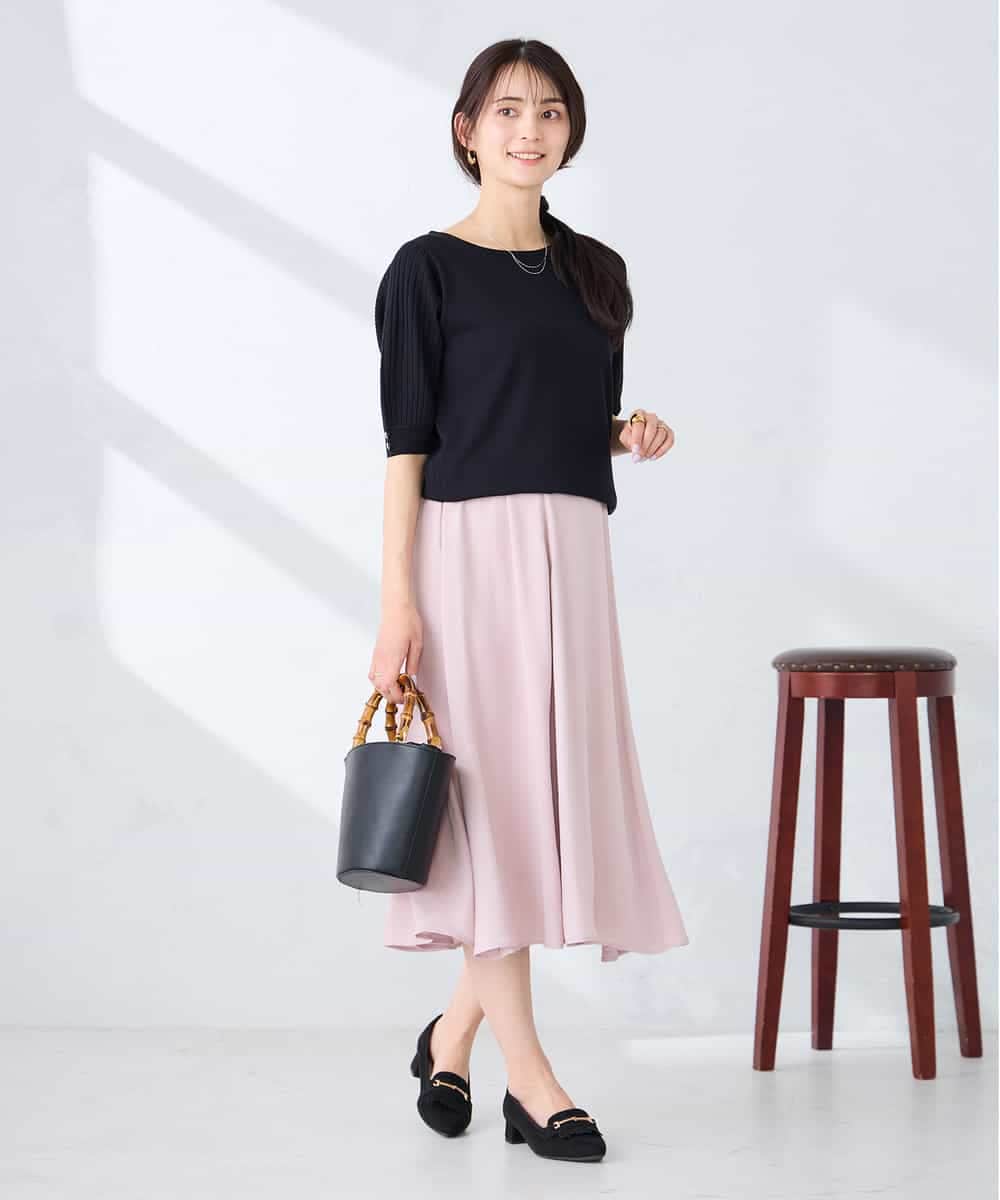 K2FGD12044 a.v.v(アー・ヴェ・ヴェ) プリーツスリーブサマーニット【接触冷感/UVカット】 ブラック