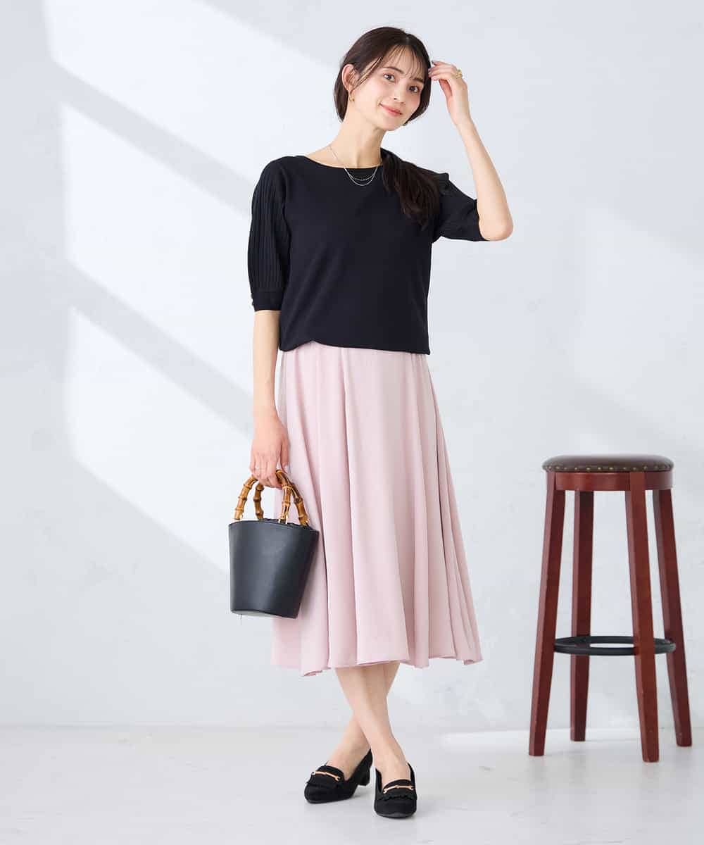 K2FGD12044 a.v.v(アー・ヴェ・ヴェ) プリーツスリーブサマーニット【接触冷感/UVカット】 ブラック