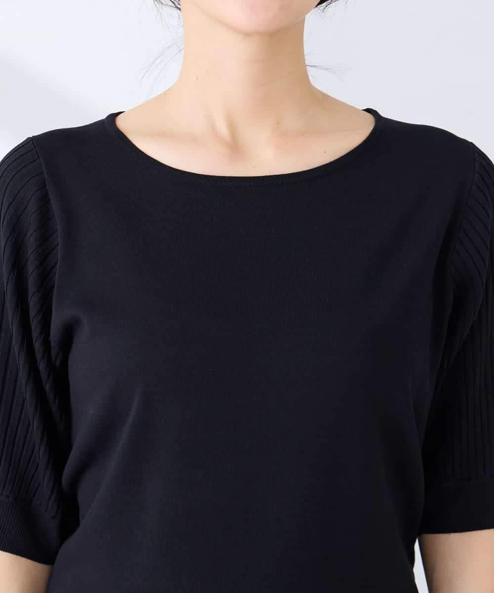 K2FGD12044 a.v.v(アー・ヴェ・ヴェ) プリーツスリーブサマーニット【接触冷感/UVカット】 ブラック