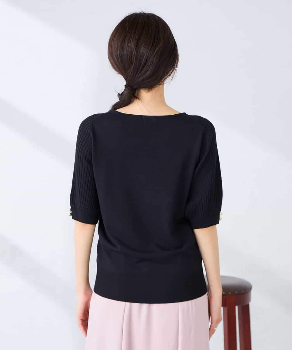 K2FGD12044 a.v.v(アー・ヴェ・ヴェ) プリーツスリーブサマーニット【接触冷感/UVカット】 ブラック