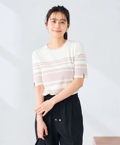 K2FGD20039 a.v.v ハーフスリーブクルーネックサマーニット【洗える/接触冷感/UVカット】