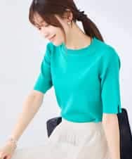 K2FGD20039 a.v.v(アー・ヴェ・ヴェ) ハーフスリーブクルーネックサマーニット【洗える/接触冷感/UVカット】 グリーン