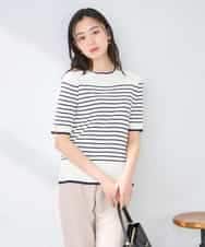 K2FGD20039 a.v.v(アー・ヴェ・ヴェ) ハーフスリーブクルーネックサマーニット【洗える/接触冷感/UVカット】 アイボリー