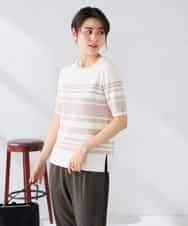 K2FGD20039 a.v.v(アー・ヴェ・ヴェ) ハーフスリーブクルーネックサマーニット【洗える/接触冷感/UVカット】 ベージュ