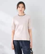 K2FGD20039 a.v.v(アー・ヴェ・ヴェ) ハーフスリーブクルーネックサマーニット【洗える/接触冷感/UVカット】 グレージュ