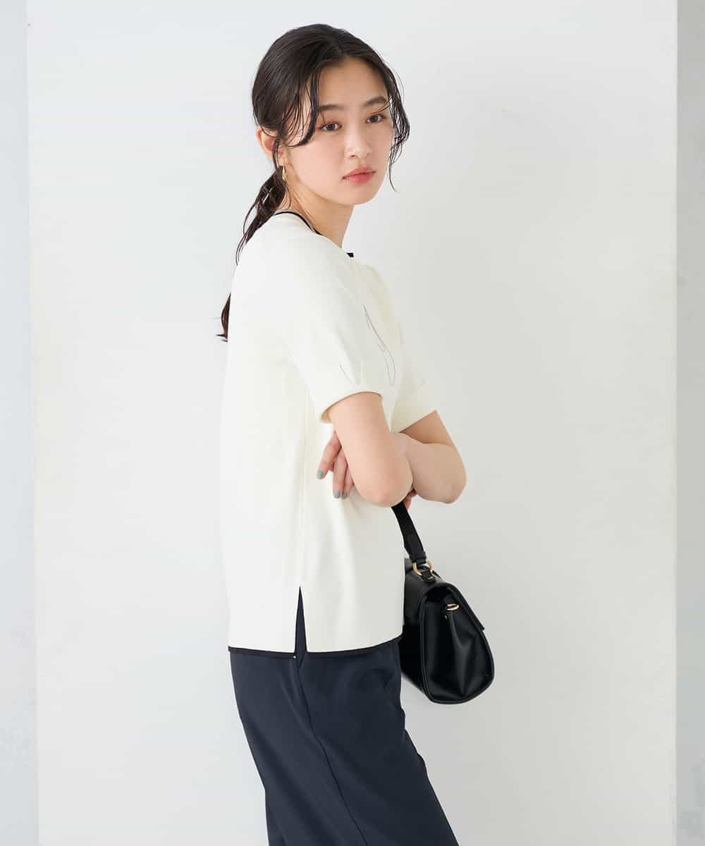 K2FGD20039 a.v.v(アー・ヴェ・ヴェ) ハーフスリーブクルーネックサマーニット【洗える/接触冷感/UVカット】 ホワイト