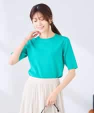 K2FGD20039 a.v.v(アー・ヴェ・ヴェ) ハーフスリーブクルーネックサマーニット【洗える/接触冷感/UVカット】 ブラック