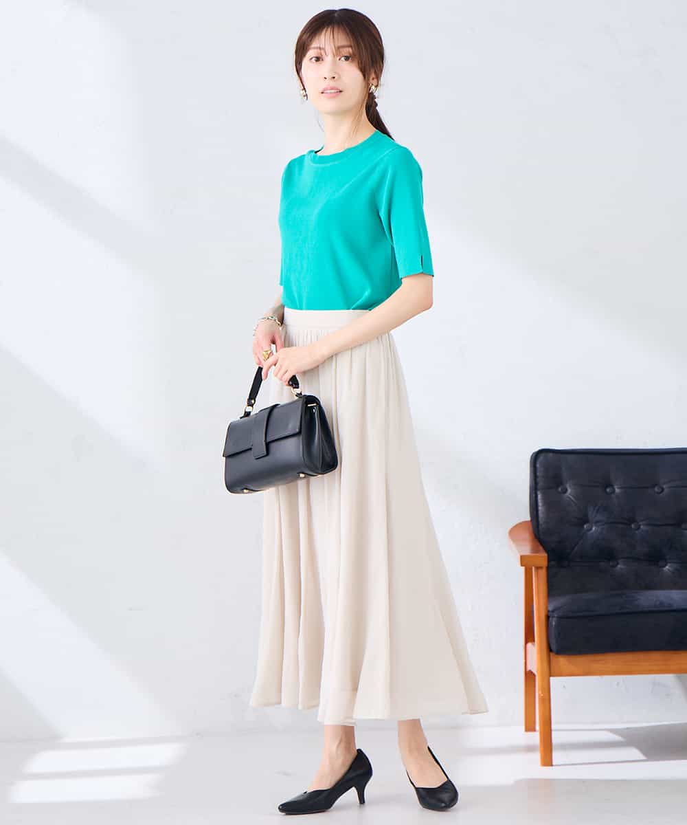 K2FGD20039 a.v.v(アー・ヴェ・ヴェ) ハーフスリーブクルーネックサマーニット【洗える/接触冷感/UVカット】 ブラック