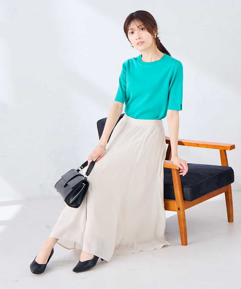 K2FGD20039 a.v.v(アー・ヴェ・ヴェ) ハーフスリーブクルーネックサマーニット【洗える/接触冷感/UVカット】 ブラック