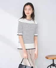 K2FGD20039 a.v.v(アー・ヴェ・ヴェ) ハーフスリーブクルーネックサマーニット【洗える/接触冷感/UVカット】 ブラック