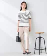 K2FGD20039 a.v.v(アー・ヴェ・ヴェ) ハーフスリーブクルーネックサマーニット【洗える/接触冷感/UVカット】 ブラック