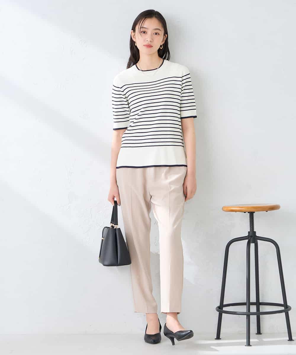 K2FGD20039 a.v.v(アー・ヴェ・ヴェ) ハーフスリーブクルーネックサマーニット【洗える/接触冷感/UVカット】 ブラック