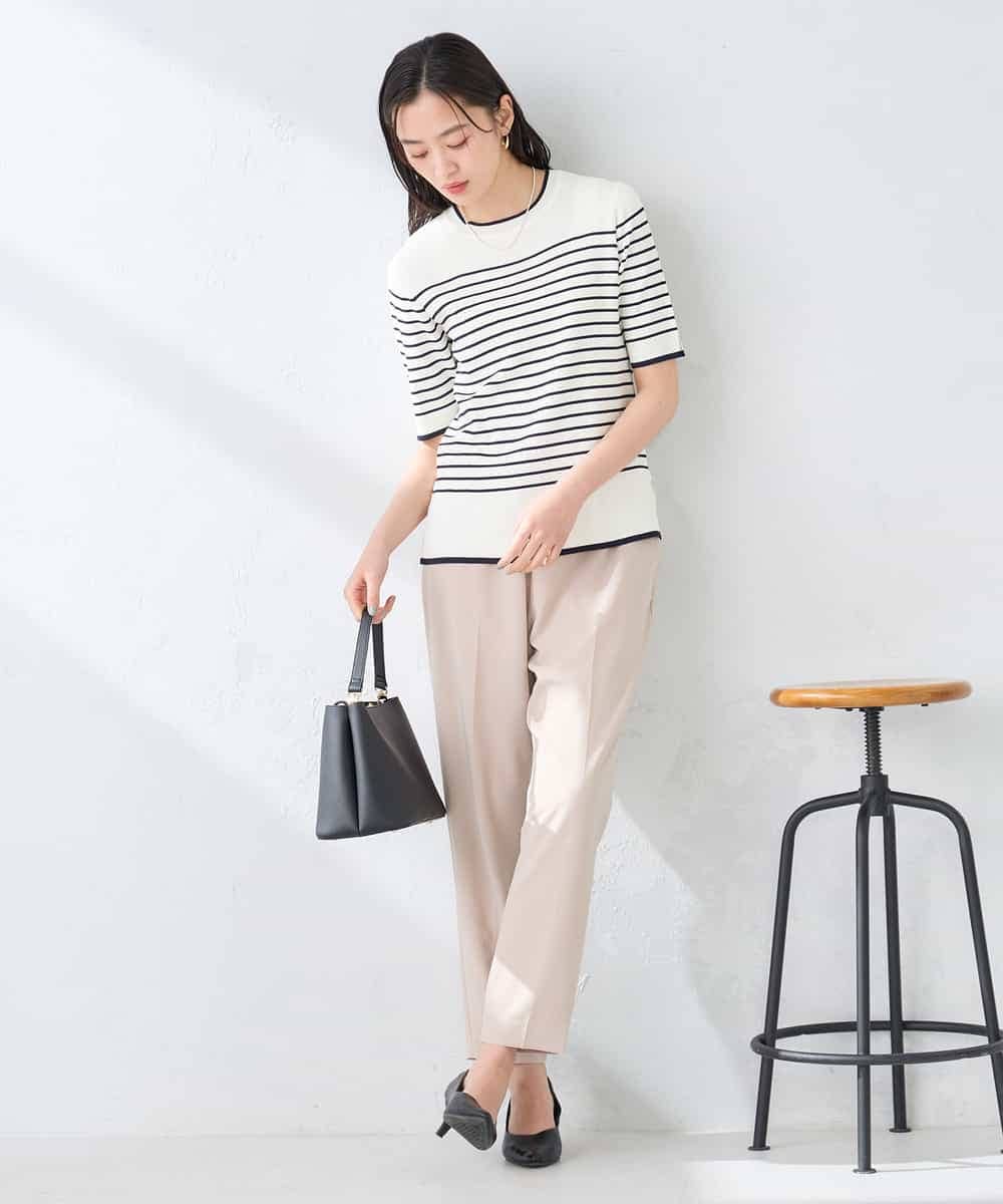 K2FGD20039 a.v.v(アー・ヴェ・ヴェ) ハーフスリーブクルーネックサマーニット【洗える/接触冷感/UVカット】 ブラック