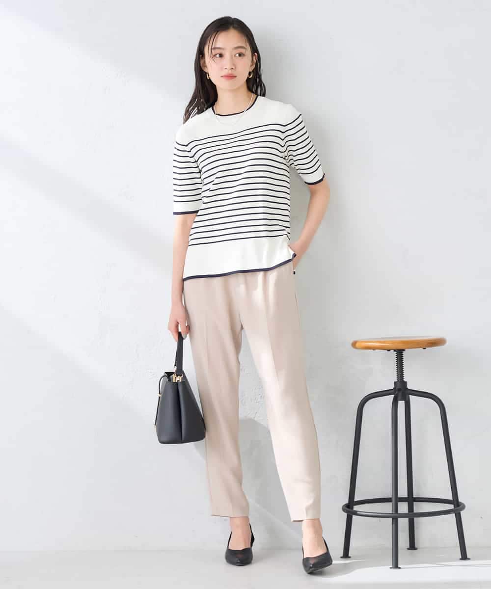 K2FGD20039 a.v.v(アー・ヴェ・ヴェ) ハーフスリーブクルーネックサマーニット【洗える/接触冷感/UVカット】 ブラック