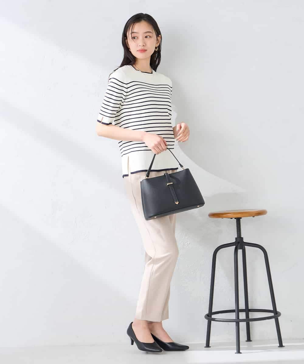 K2FGD20039 a.v.v(アー・ヴェ・ヴェ) ハーフスリーブクルーネックサマーニット【洗える/接触冷感/UVカット】 ブラック