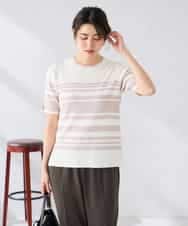 K2FGD20039 a.v.v(アー・ヴェ・ヴェ) ハーフスリーブクルーネックサマーニット【洗える/接触冷感/UVカット】 ブラック