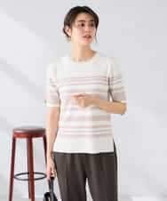 K2FGD20039 a.v.v(アー・ヴェ・ヴェ) ハーフスリーブクルーネックサマーニット【洗える/接触冷感/UVカット】 ブラック