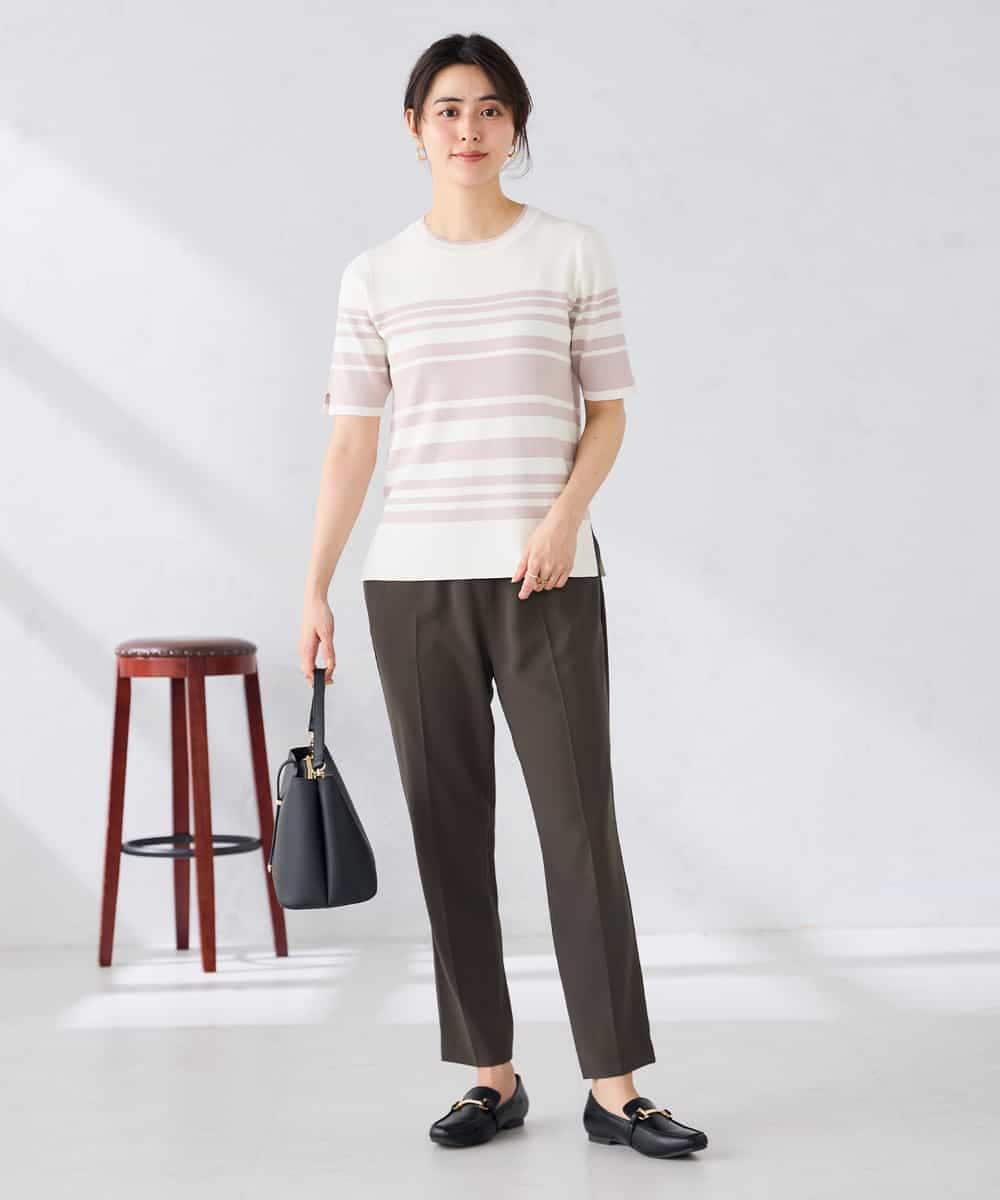 K2FGD20039 a.v.v(アー・ヴェ・ヴェ) ハーフスリーブクルーネックサマーニット【洗える/接触冷感/UVカット】 ブラック