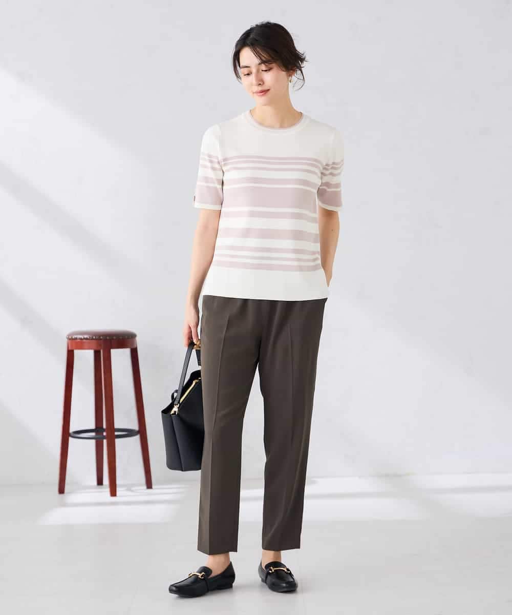 K2FGD20039 a.v.v(アー・ヴェ・ヴェ) ハーフスリーブクルーネックサマーニット【洗える/接触冷感/UVカット】 ブラック