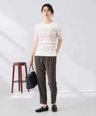 K2FGD20039 a.v.v(アー・ヴェ・ヴェ) ハーフスリーブクルーネックサマーニット【洗える/接触冷感/UVカット】 ブラック