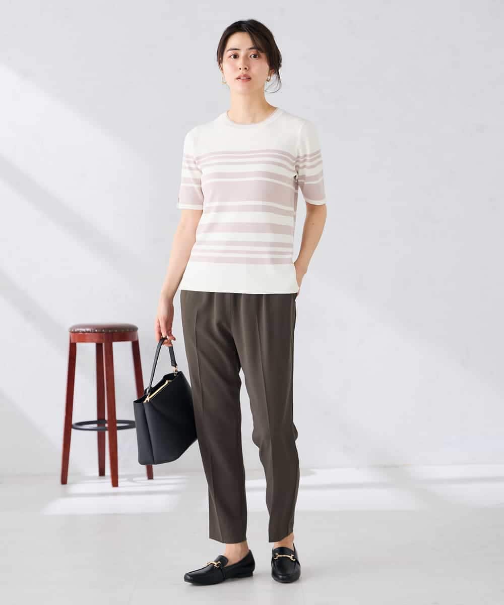 K2FGD20039 a.v.v(アー・ヴェ・ヴェ) ハーフスリーブクルーネックサマーニット【洗える/接触冷感/UVカット】 ブラック