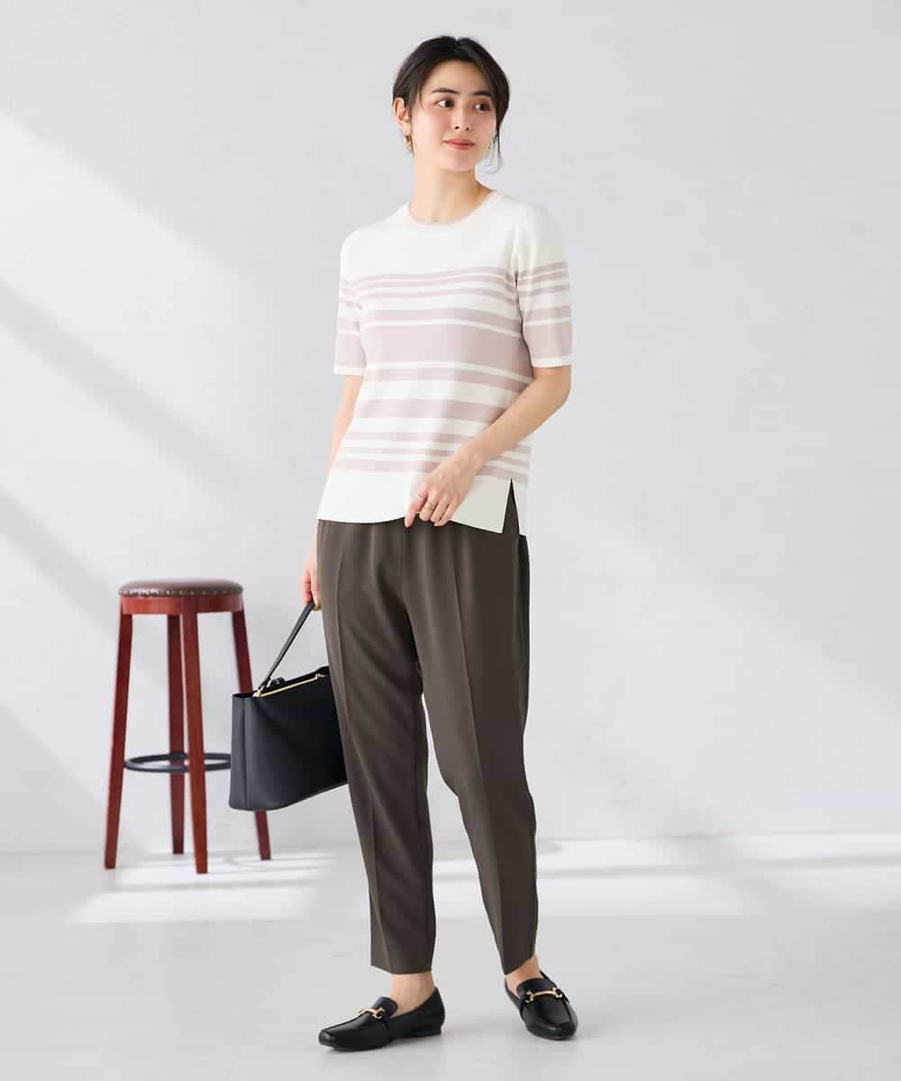 K2FGD20039 a.v.v(アー・ヴェ・ヴェ) ハーフスリーブクルーネックサマーニット【洗える/接触冷感/UVカット】 ブラック