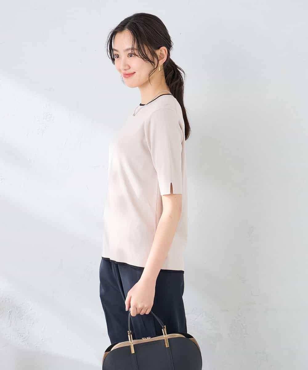 K2FGD20039 a.v.v(アー・ヴェ・ヴェ) ハーフスリーブクルーネックサマーニット【洗える/接触冷感/UVカット】 ブラック