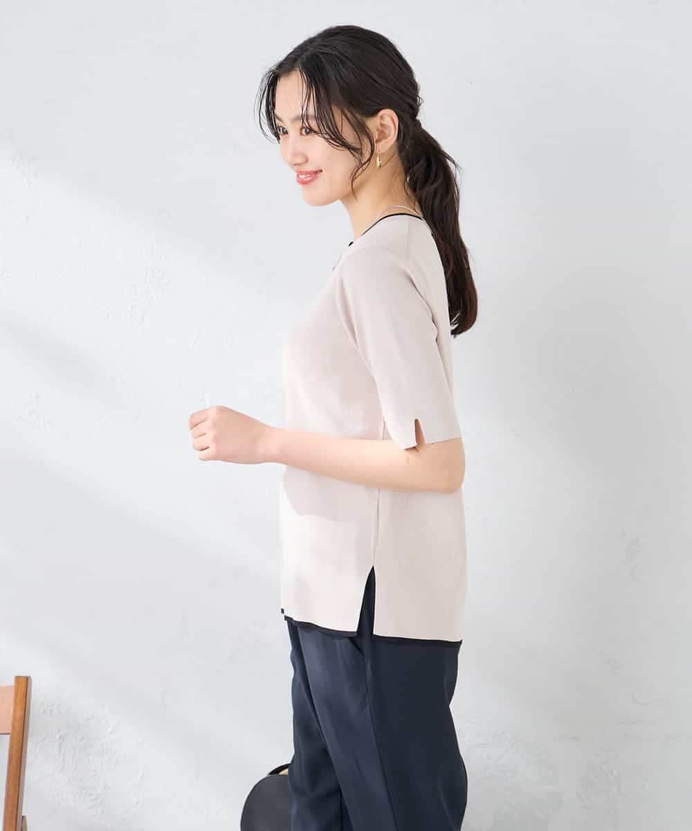 K2FGD20039 a.v.v(アー・ヴェ・ヴェ) ハーフスリーブクルーネックサマーニット【洗える/接触冷感/UVカット】 ブラック