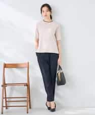 K2FGD20039 a.v.v(アー・ヴェ・ヴェ) ハーフスリーブクルーネックサマーニット【洗える/接触冷感/UVカット】 ブラック