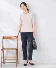 K2FGD20039 a.v.v(アー・ヴェ・ヴェ) ハーフスリーブクルーネックサマーニット【洗える/接触冷感/UVカット】 ブラック