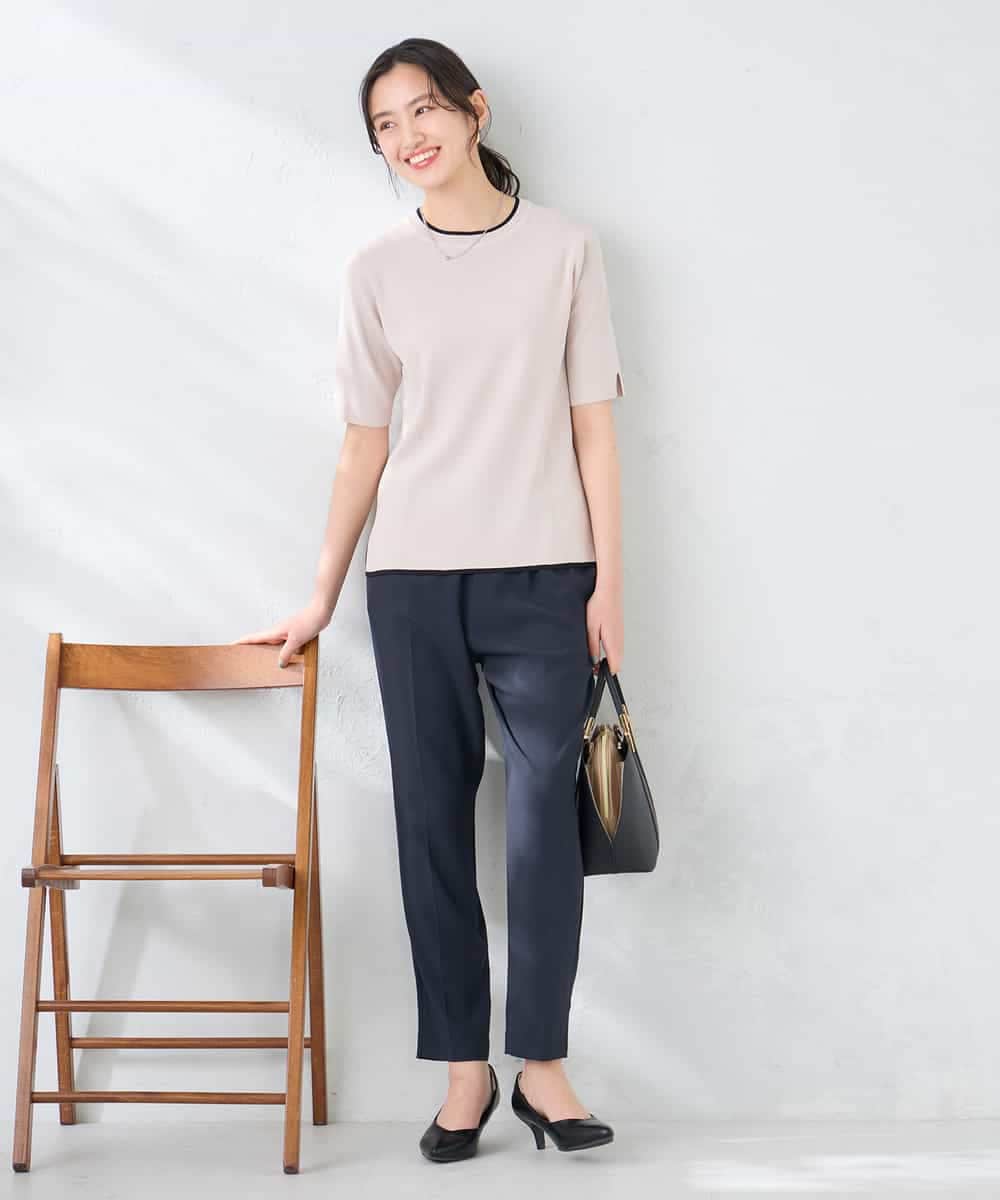 K2FGD20039 a.v.v(アー・ヴェ・ヴェ) ハーフスリーブクルーネックサマーニット【洗える/接触冷感/UVカット】 ブラック