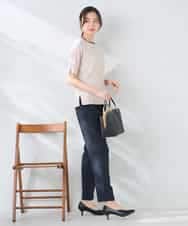 K2FGD20039 a.v.v(アー・ヴェ・ヴェ) ハーフスリーブクルーネックサマーニット【洗える/接触冷感/UVカット】 ブラック