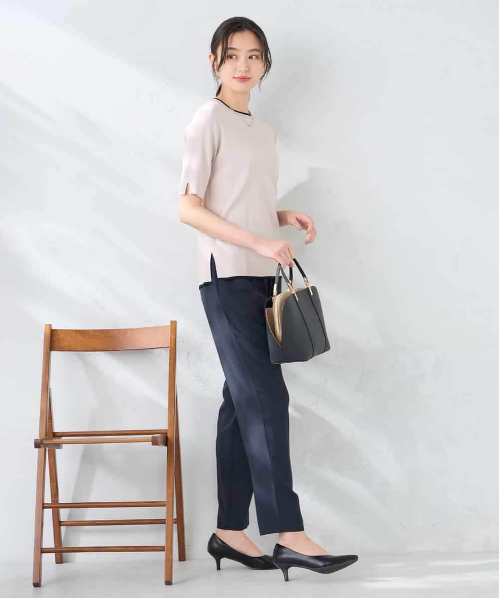 K2FGD20039 a.v.v(アー・ヴェ・ヴェ) ハーフスリーブクルーネックサマーニット【洗える/接触冷感/UVカット】 ブラック