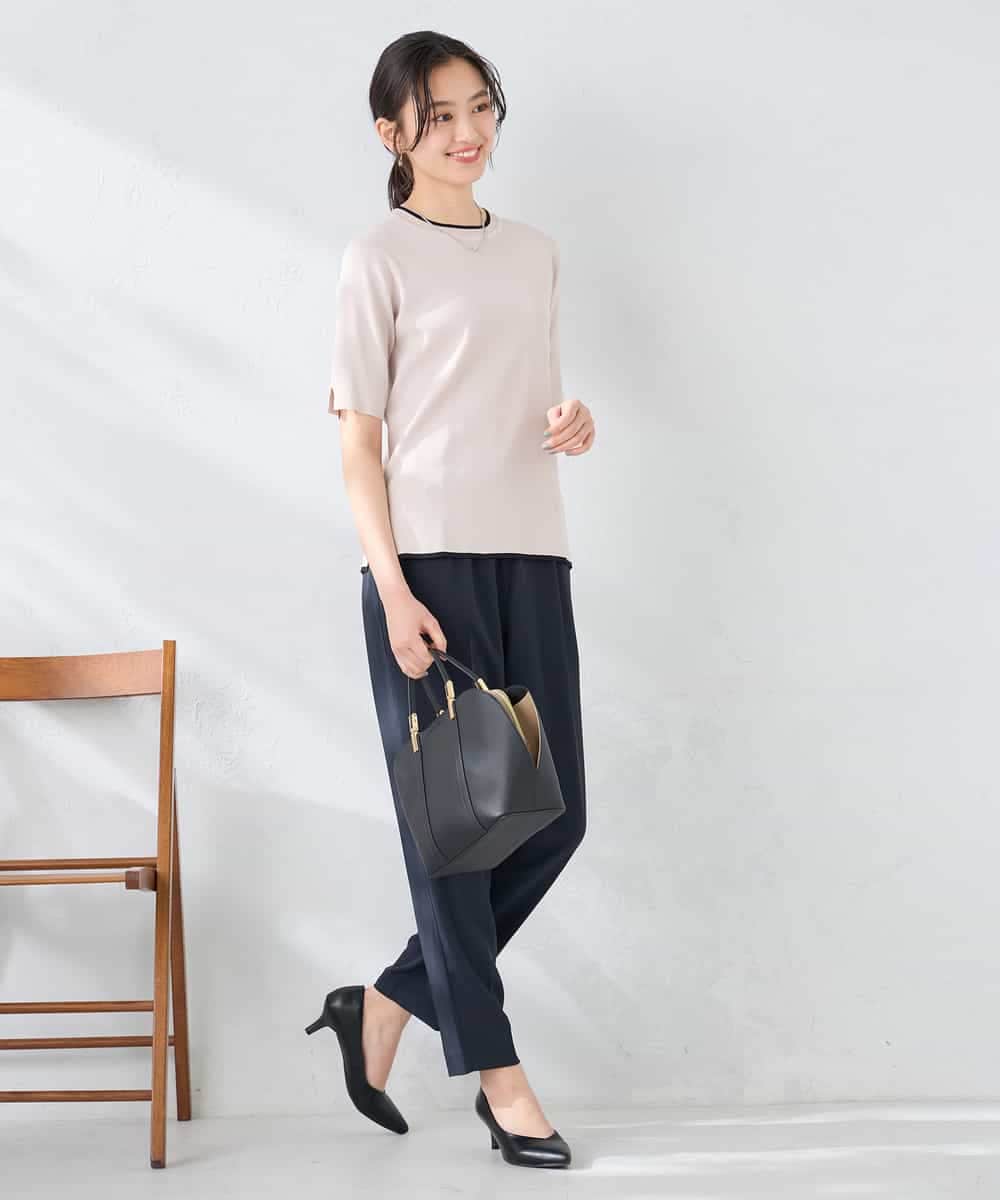 K2FGD20039 a.v.v(アー・ヴェ・ヴェ) ハーフスリーブクルーネックサマーニット【洗える/接触冷感/UVカット】 ブラック