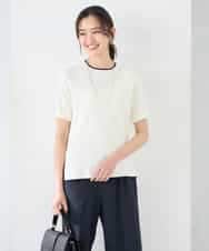 K2FGD20039 a.v.v(アー・ヴェ・ヴェ) ハーフスリーブクルーネックサマーニット【洗える/接触冷感/UVカット】 ブラック