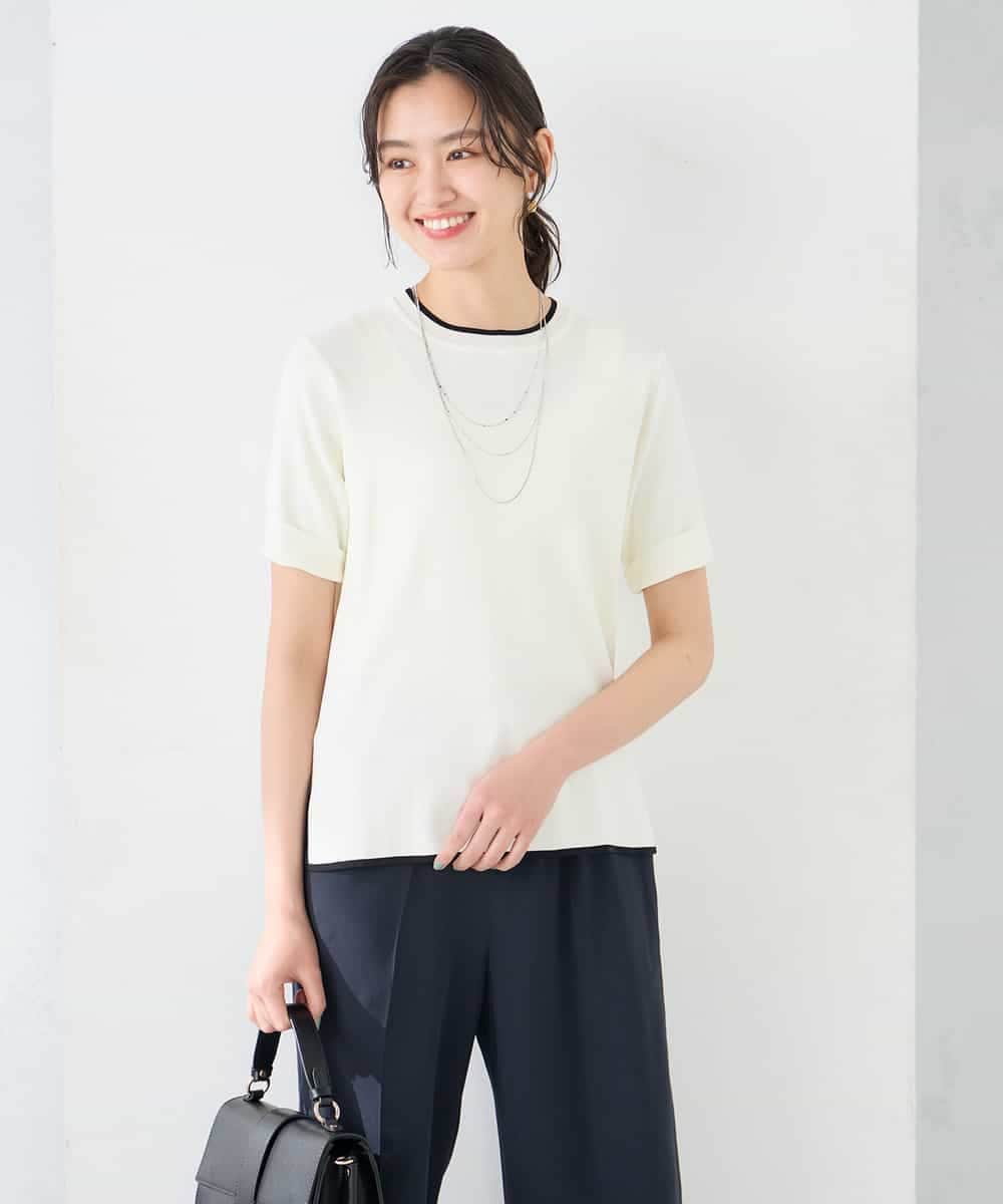 K2FGD20039 a.v.v(アー・ヴェ・ヴェ) ハーフスリーブクルーネックサマーニット【洗える/接触冷感/UVカット】 ブラック