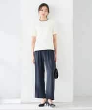 K2FGD20039 a.v.v(アー・ヴェ・ヴェ) ハーフスリーブクルーネックサマーニット【洗える/接触冷感/UVカット】 ブラック