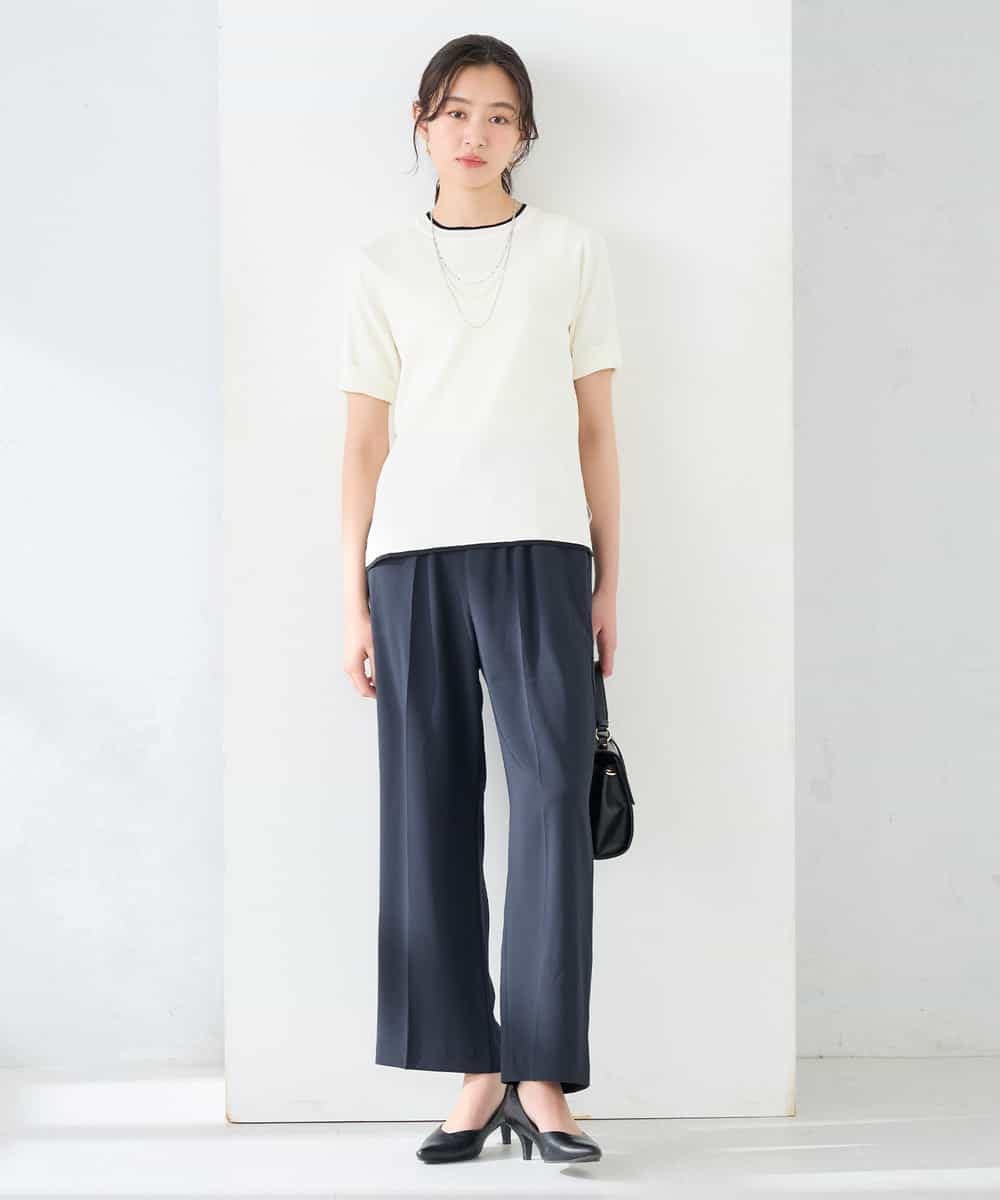 K2FGD20039 a.v.v(アー・ヴェ・ヴェ) ハーフスリーブクルーネックサマーニット【洗える/接触冷感/UVカット】 ブラック