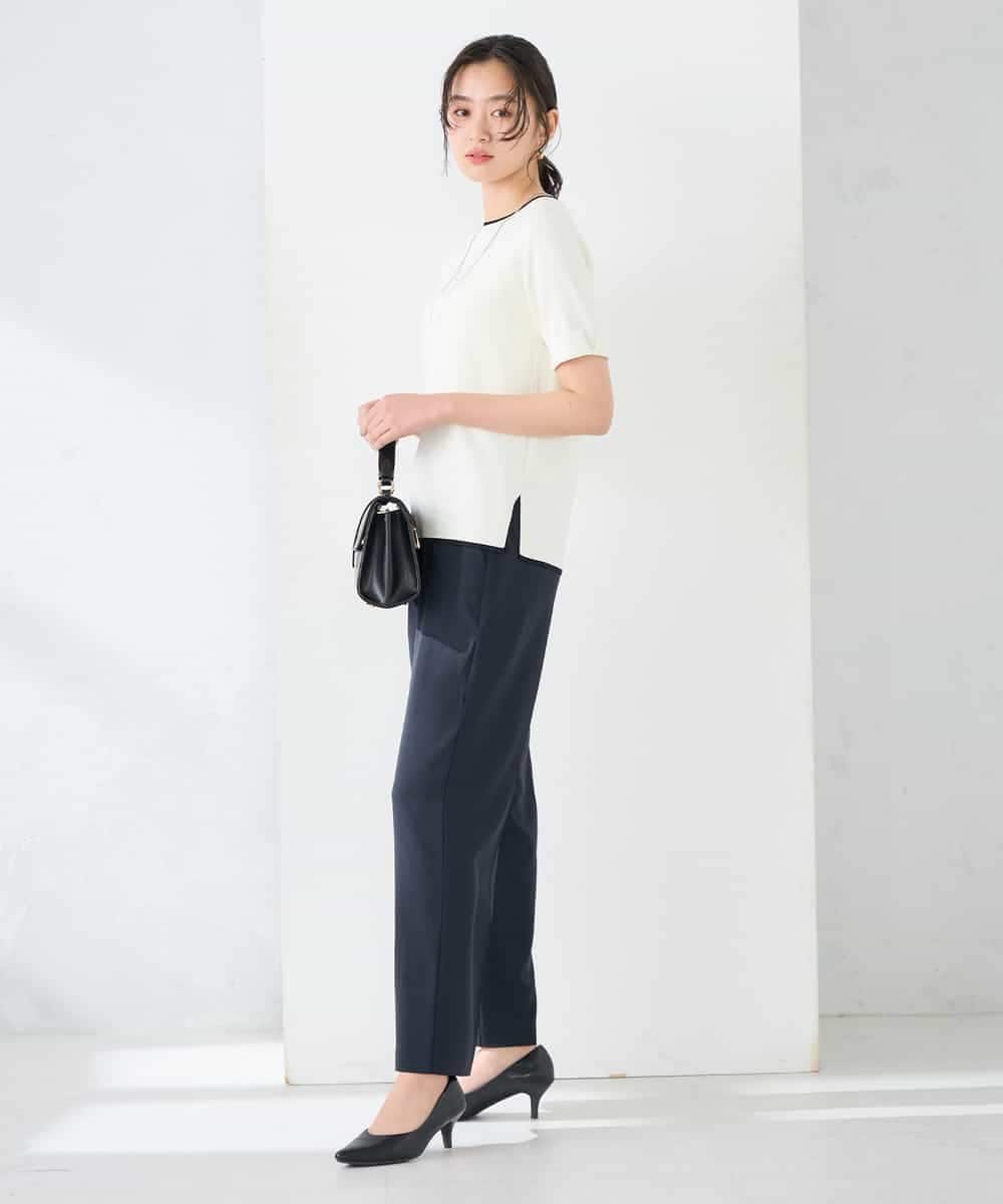 K2FGD20039 a.v.v(アー・ヴェ・ヴェ) ハーフスリーブクルーネックサマーニット【洗える/接触冷感/UVカット】 ブラック