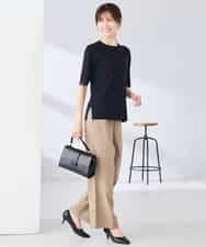 K2FGD20039 a.v.v(アー・ヴェ・ヴェ) ハーフスリーブクルーネックサマーニット【洗える/接触冷感/UVカット】 ブラック