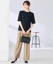 K2FGD20039 a.v.v(アー・ヴェ・ヴェ) ハーフスリーブクルーネックサマーニット【洗える/接触冷感/UVカット】 ブラック