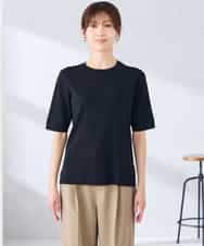 K2FGD20039 a.v.v(アー・ヴェ・ヴェ) ハーフスリーブクルーネックサマーニット【洗える/接触冷感/UVカット】 ブラック