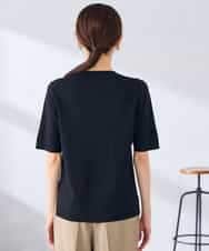 K2FGD20039 a.v.v(アー・ヴェ・ヴェ) ハーフスリーブクルーネックサマーニット【洗える/接触冷感/UVカット】 ブラック