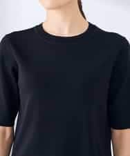 K2FGD20039 a.v.v(アー・ヴェ・ヴェ) ハーフスリーブクルーネックサマーニット【洗える/接触冷感/UVカット】 ブラック