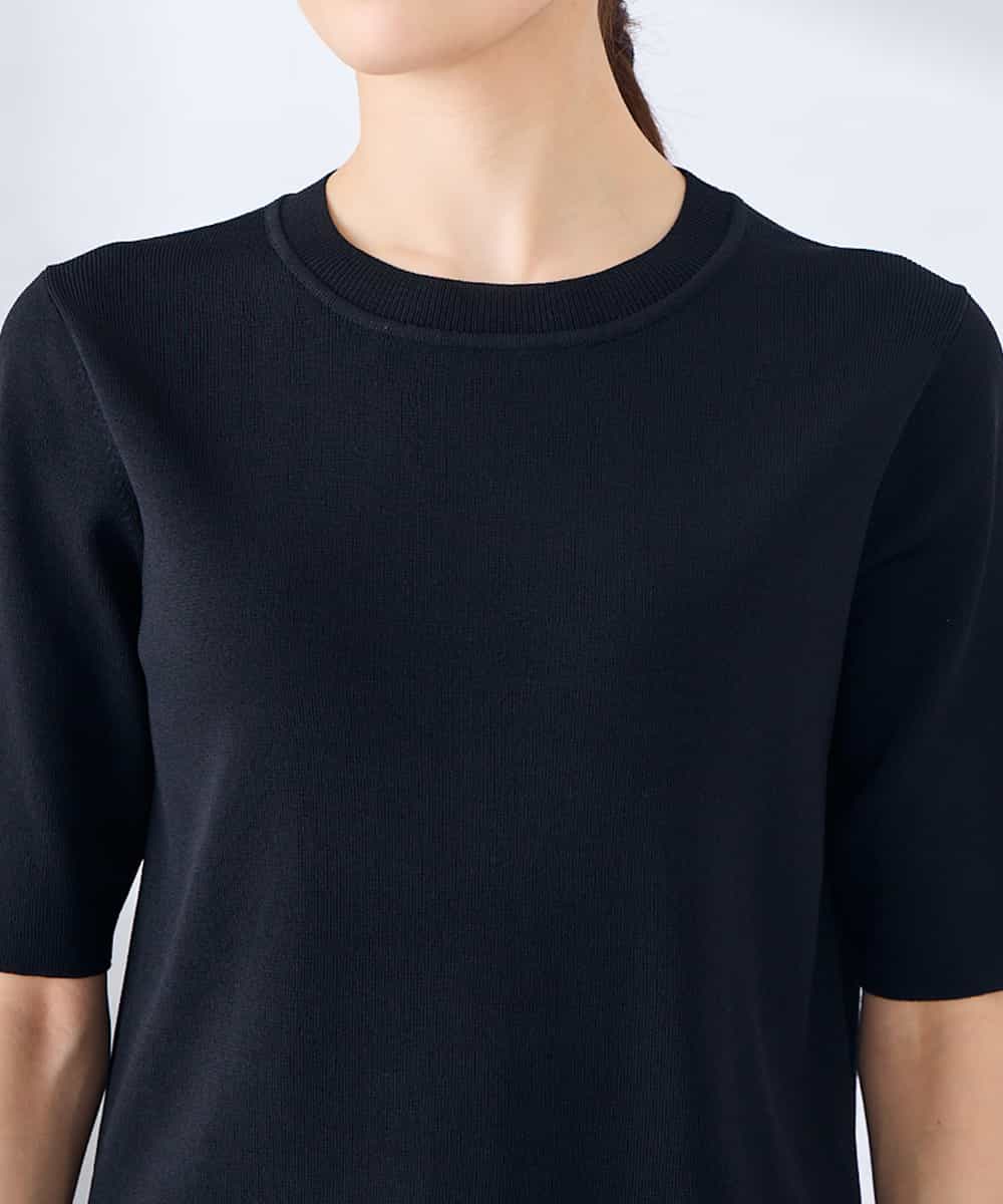 K2FGD20039 a.v.v(アー・ヴェ・ヴェ) ハーフスリーブクルーネックサマーニット【洗える/接触冷感/UVカット】 ブラック