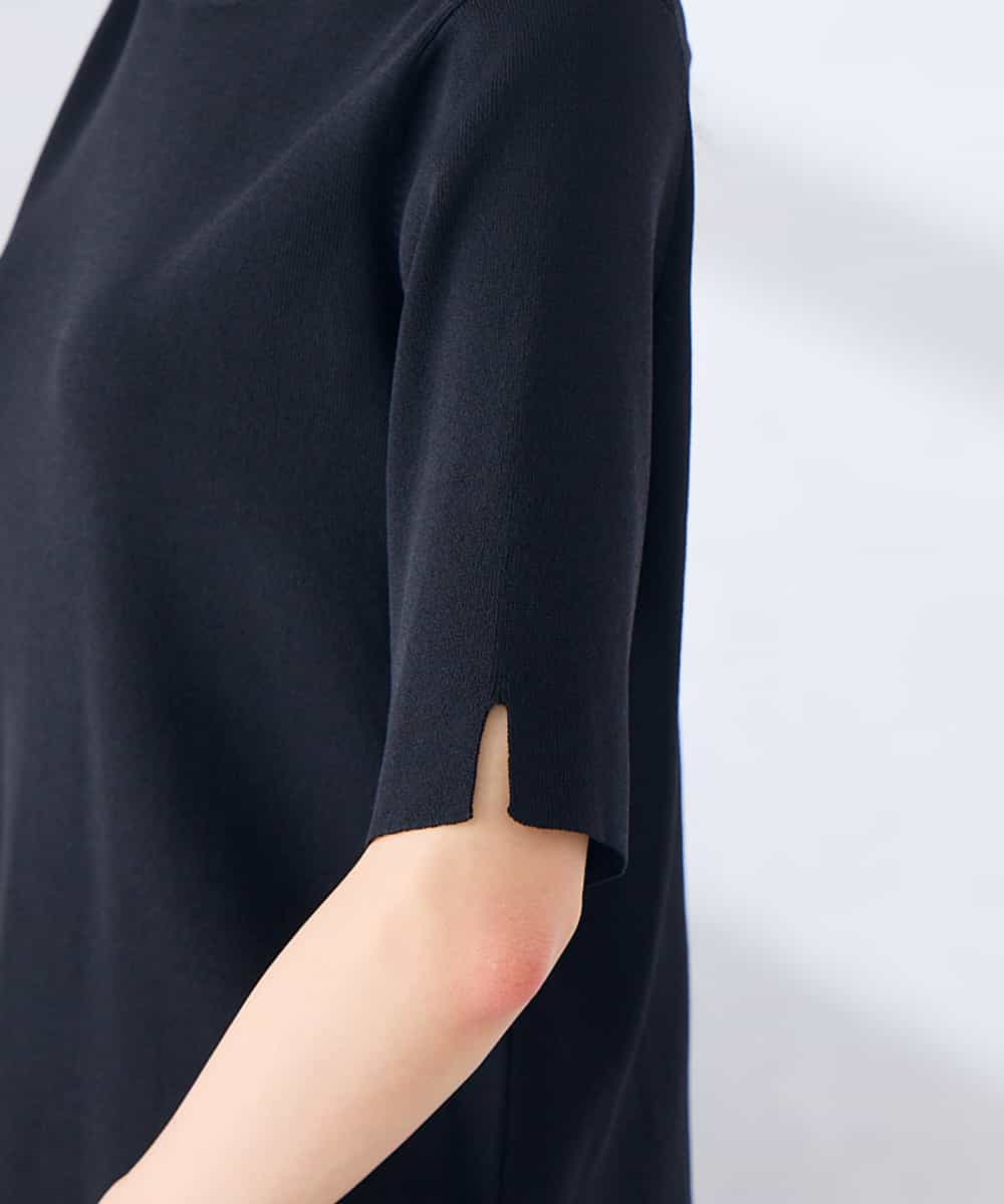 K2FGD20039 a.v.v(アー・ヴェ・ヴェ) ハーフスリーブクルーネックサマーニット【洗える/接触冷感/UVカット】 ブラック