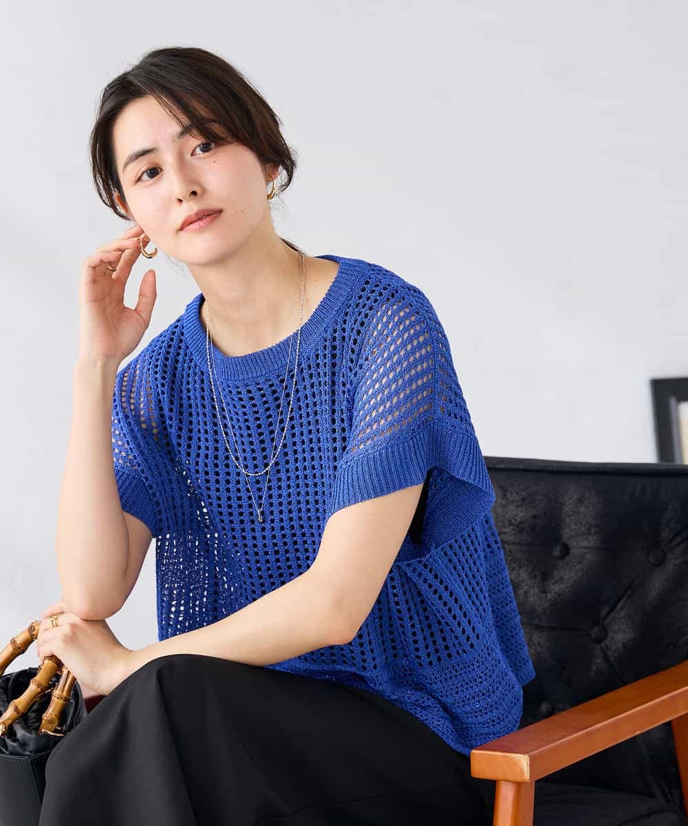 K2FGD25049 a.v.v(アー・ヴェ・ヴェ) ラメ混メッシュニット ブルー