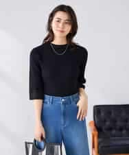 K2FGD29044 a.v.v(アー・ヴェ・ヴェ) 部分シアーフレア袖リブニット ホワイト